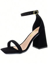 Sandália Shekinah Bege Salto Bloco Alto Bico Quadrado