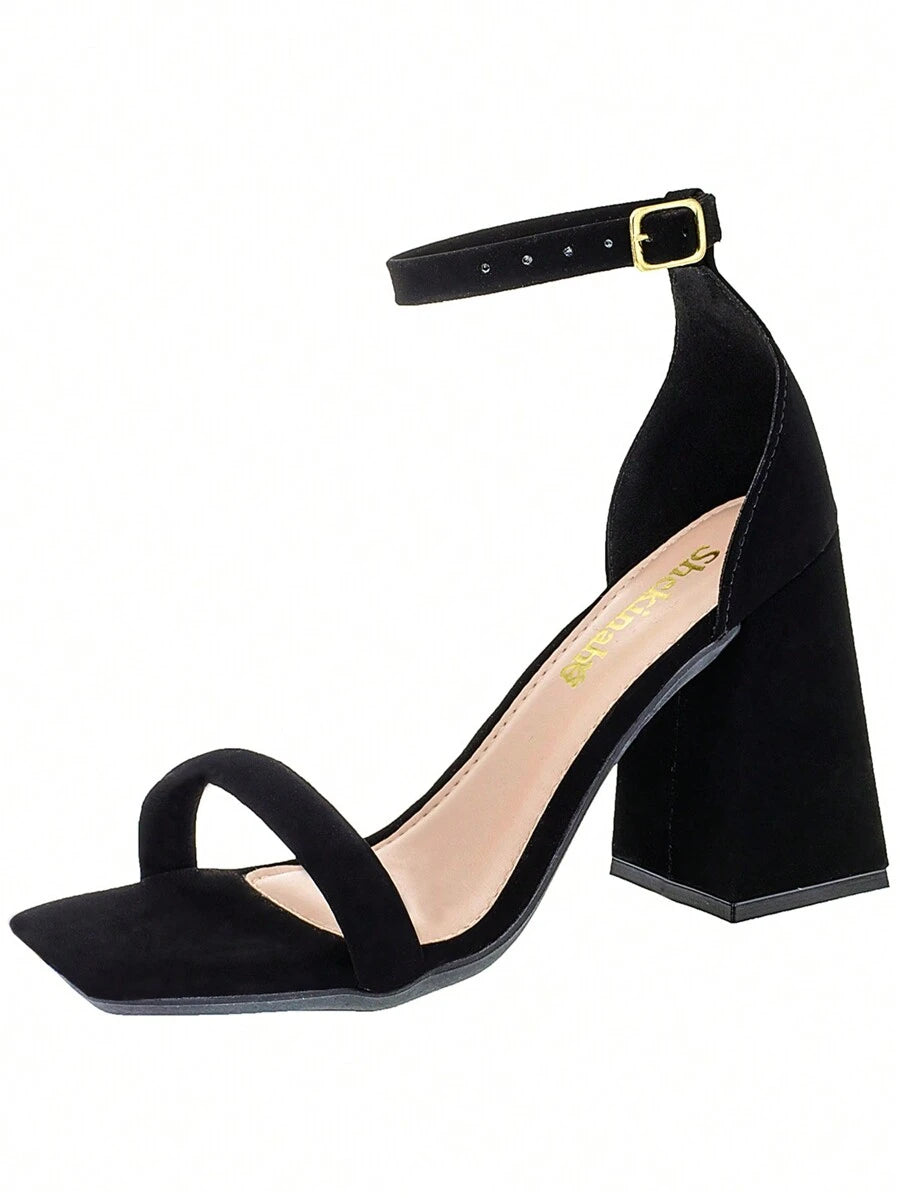 Sandália Shekinah Bege Salto Bloco Alto Bico Quadrado