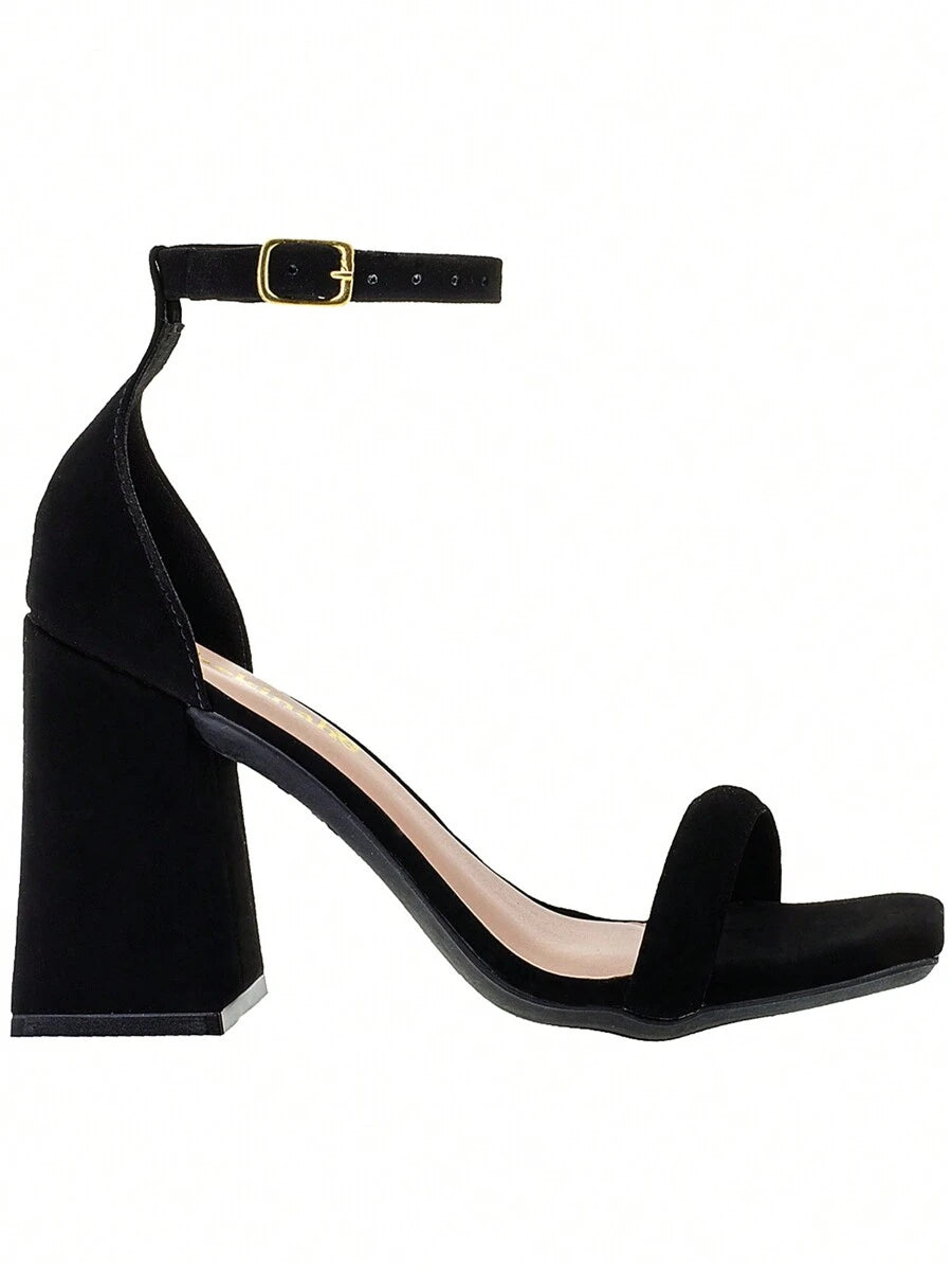 Shekinah Sandália Feminina Salto Alto Bloco Quadrado Salto Geométrico Pregado Shekinah Lançamento Confortável Macia Moderna Festa Moda Blogueira Fashion Novidade