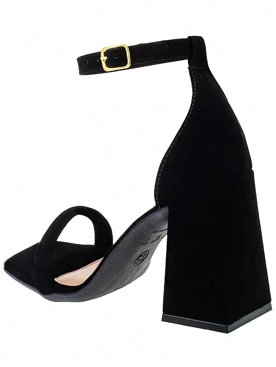 Sandália Shekinah Bege Salto Bloco Alto Bico Quadrado