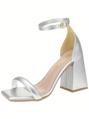 Sandália Shekinah Bege Salto Bloco Alto Bico Quadrado