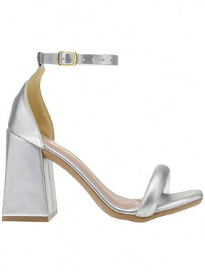 Shekinah Sandália Feminina Salto Alto Bloco Quadrado Salto Geométrico Pregado Shekinah Lançamento Confortável Macia Moderna Festa Moda Blogueira Fashion Novidade