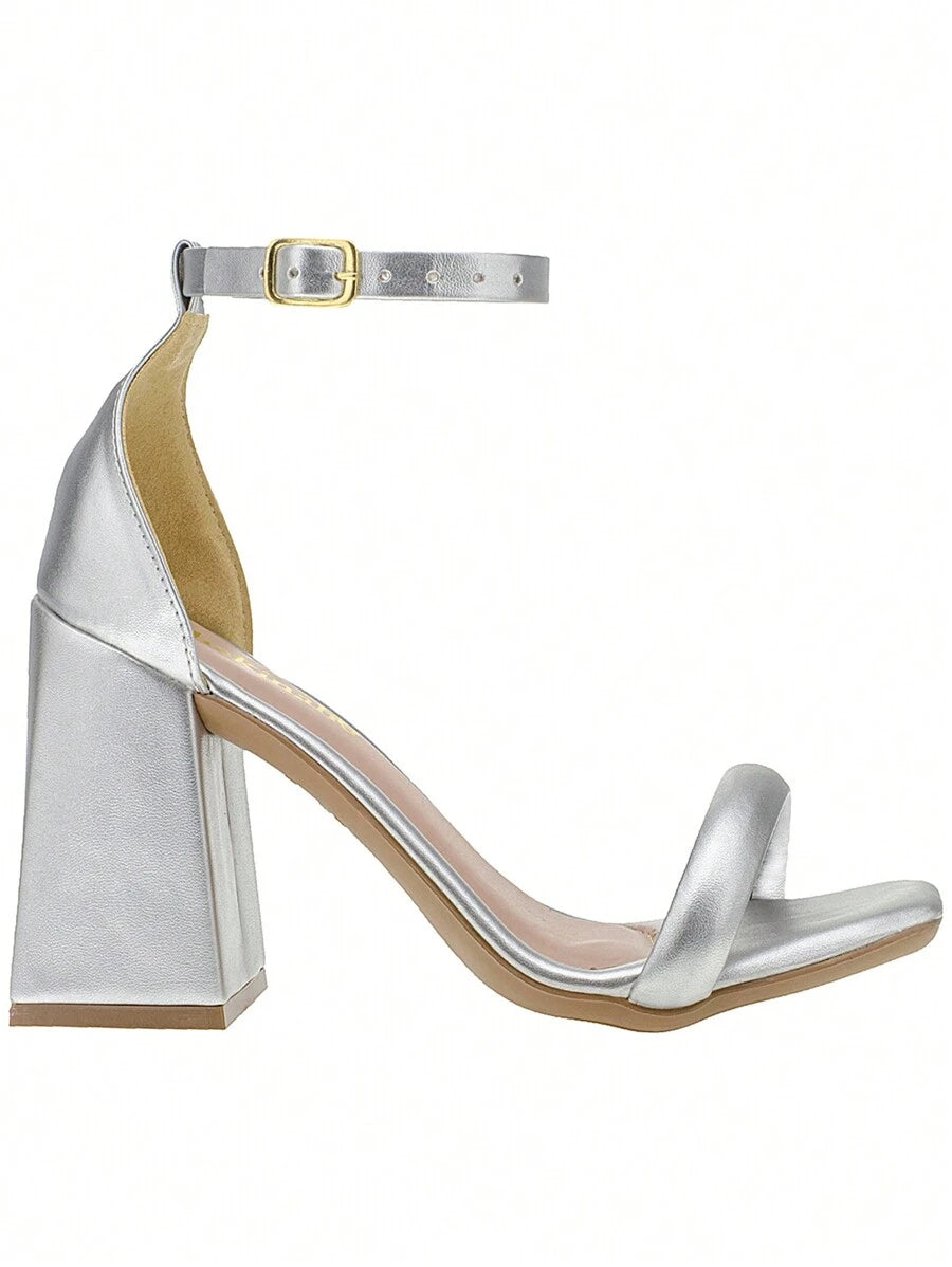 Shekinah Sandália Feminina Salto Alto Bloco Quadrado Salto Geométrico Pregado Shekinah Lançamento Confortável Macia Moderna Festa Moda Blogueira Fashion Novidade