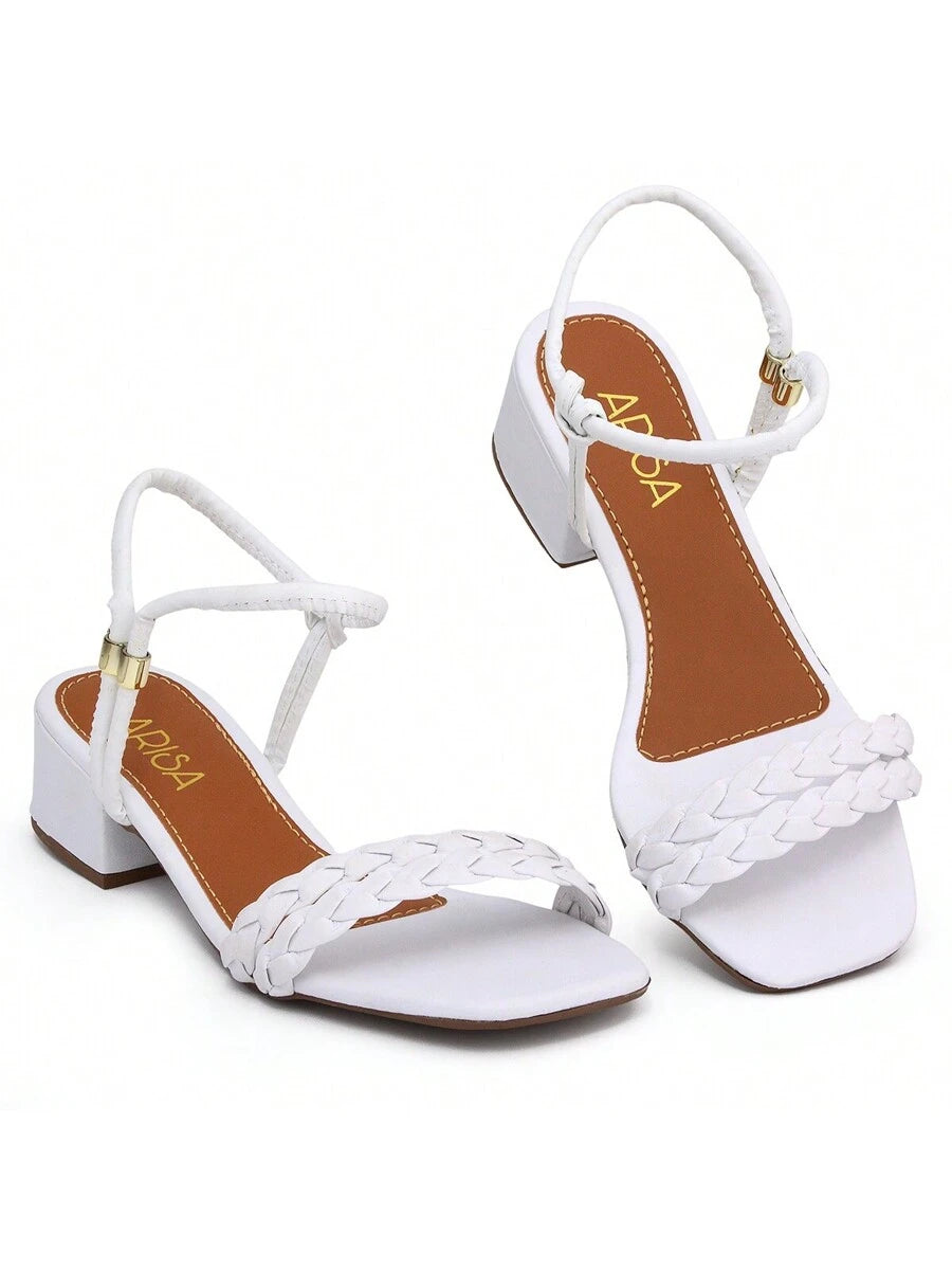 Sandália Malu Caramelo Salto Médio Bloco Bico Quadrado