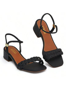 Sandália Malu Caramelo Salto Médio Bloco Bico Quadrado