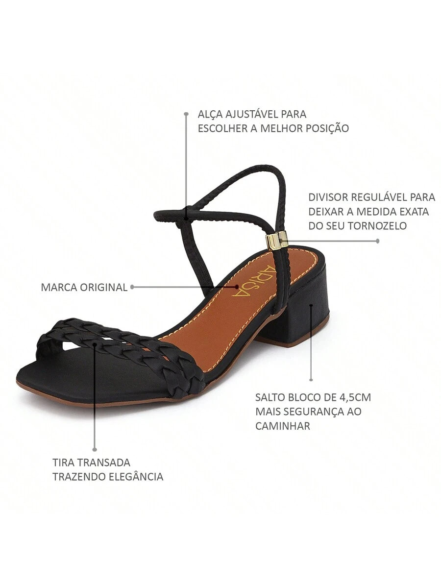 Sandália Malu Caramelo Salto Médio Bloco Bico Quadrado