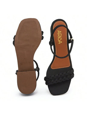 Sandália Malu Caramelo Salto Médio Bloco Bico Quadrado