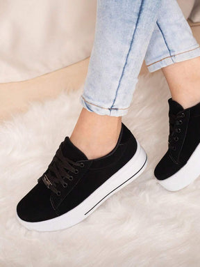 Tênis Casual Feminino Branco Preto Nobuck Confortável Sintético Plataforma Feet Lover Shoes