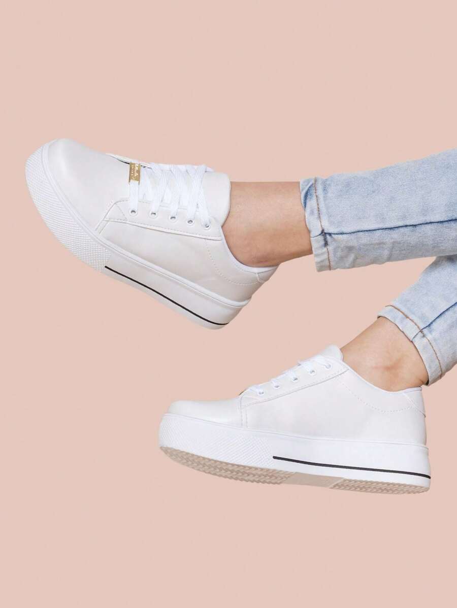 Tênis Casual Feminino Branco Preto Nobuck Confortável Sintético Plataforma Feet Lover Shoes