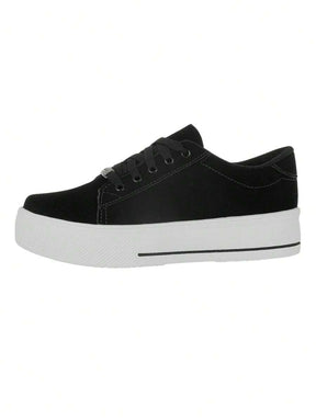 Tênis Casual Feminino Branco Preto Nobuck Confortável Sintético Plataforma Feet Lover Shoes