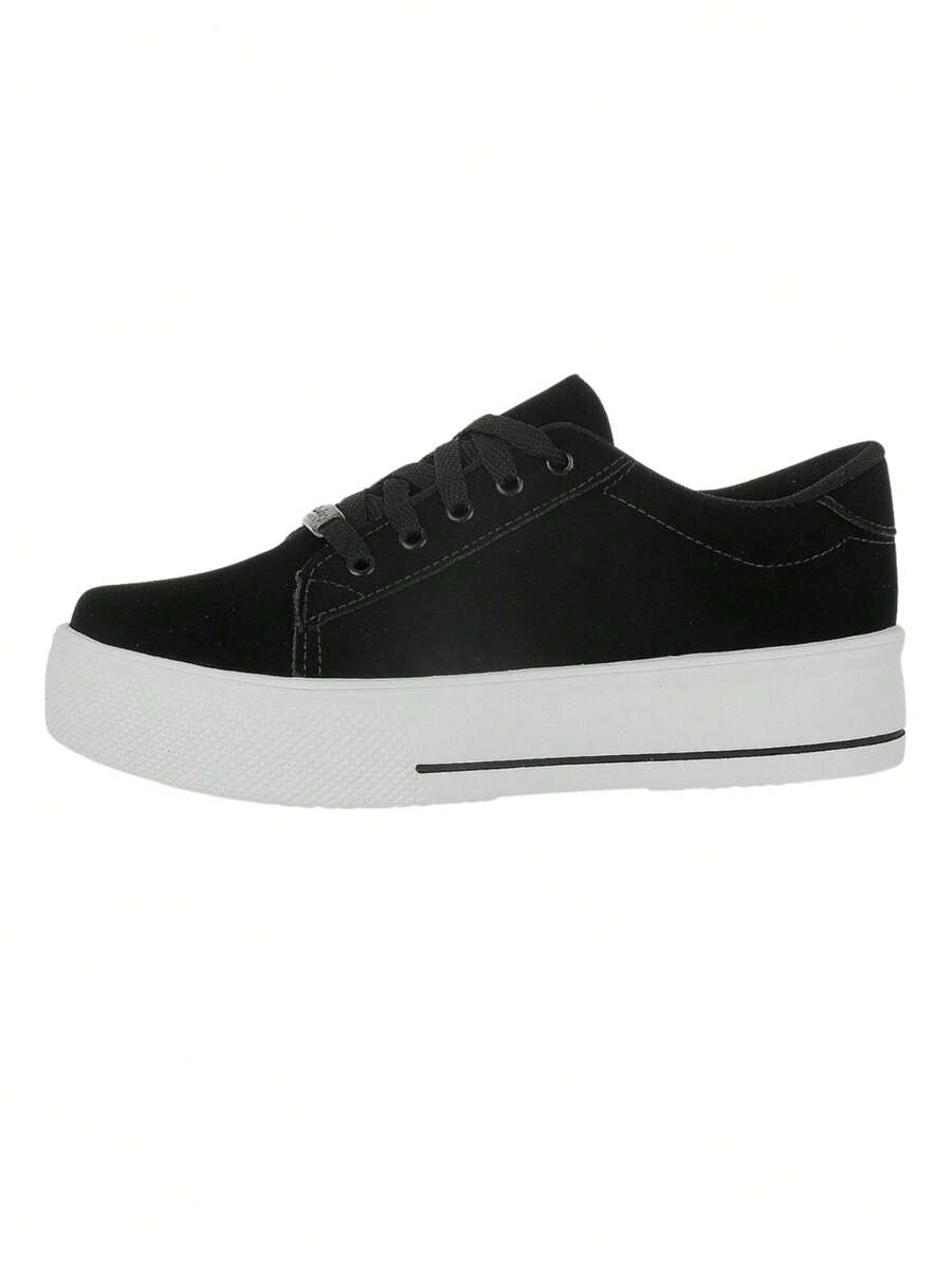 Tênis Casual Feminino Branco Preto Nobuck Confortável Sintético Plataforma Feet Lover Shoes