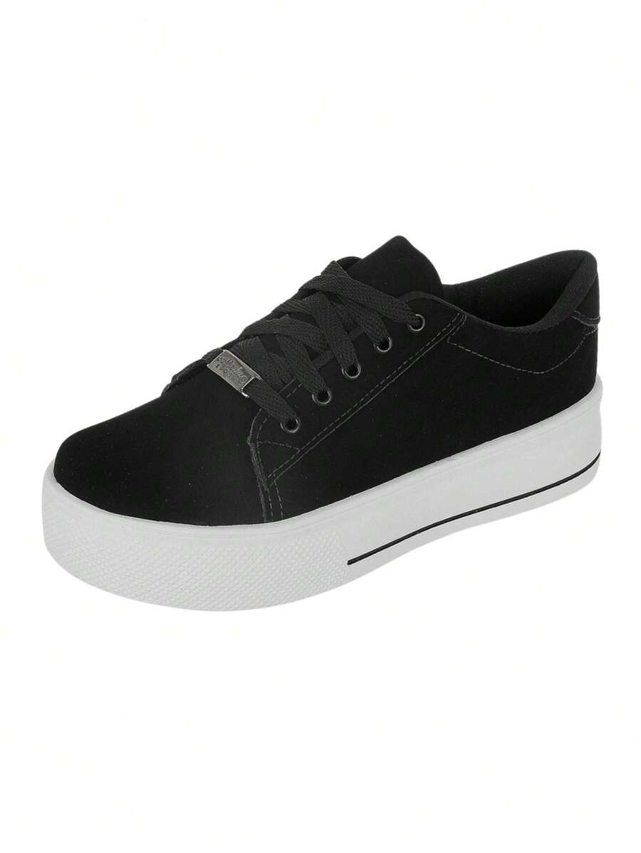 Tênis Casual Feminino Branco Preto Nobuck Confortável Sintético Plataforma Feet Lover Shoes