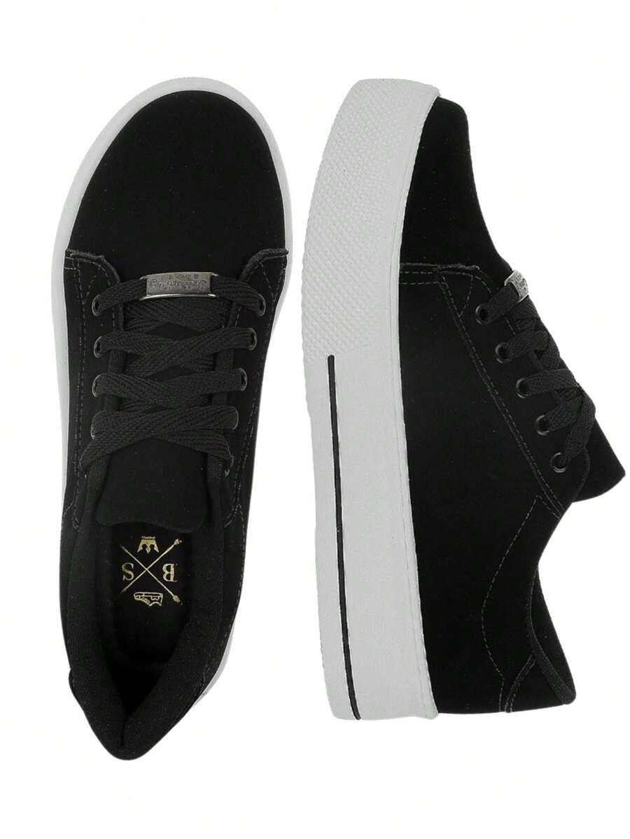 Tênis Casual Feminino Branco Preto Nobuck Confortável Sintético Plataforma Feet Lover Shoes