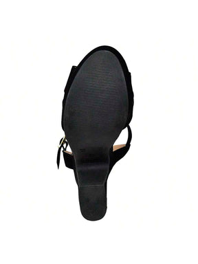 Amelie Sandália Preto Anabela Salto Médio