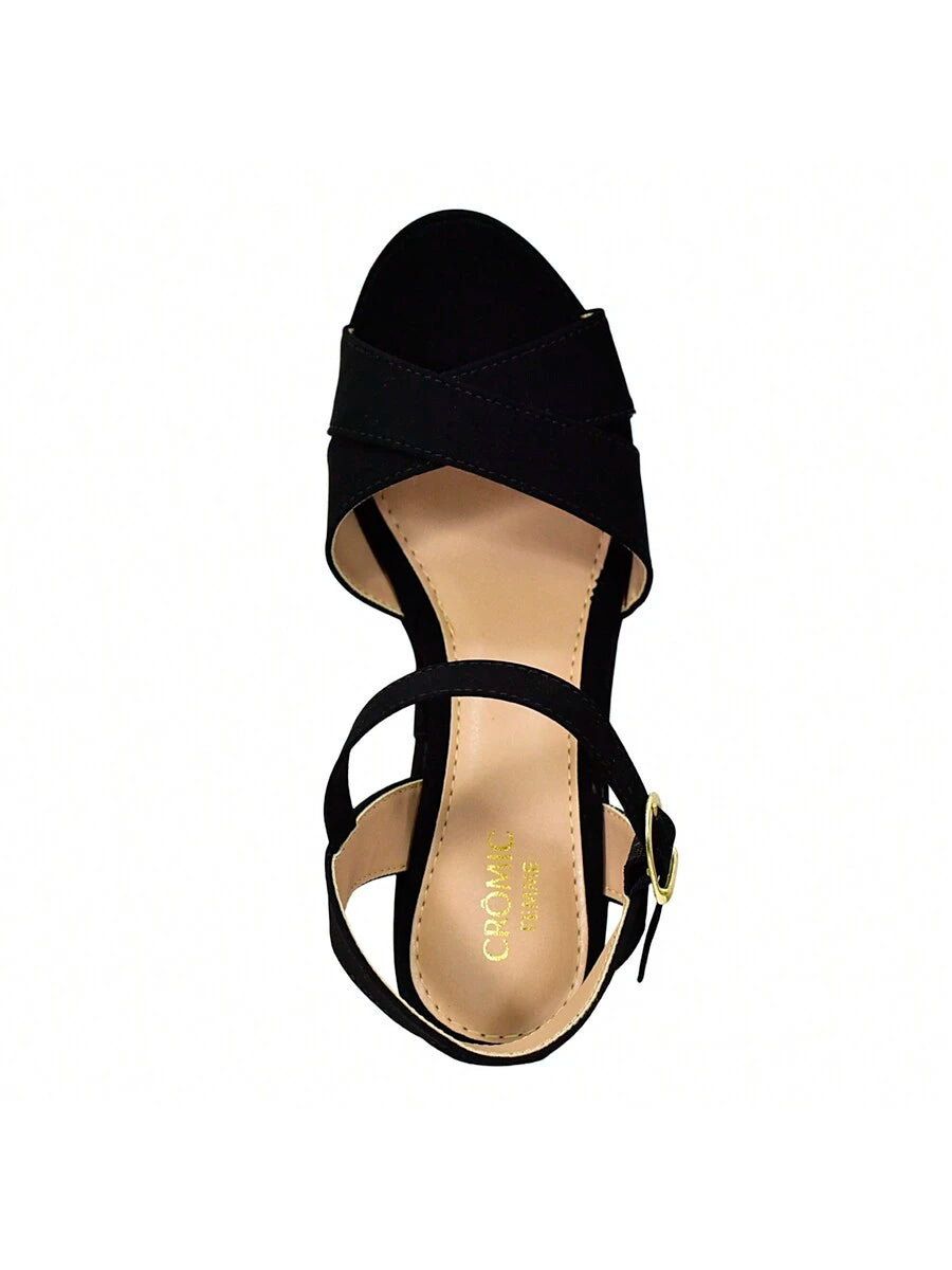 Amelie Sandália Preto Anabela Salto Médio