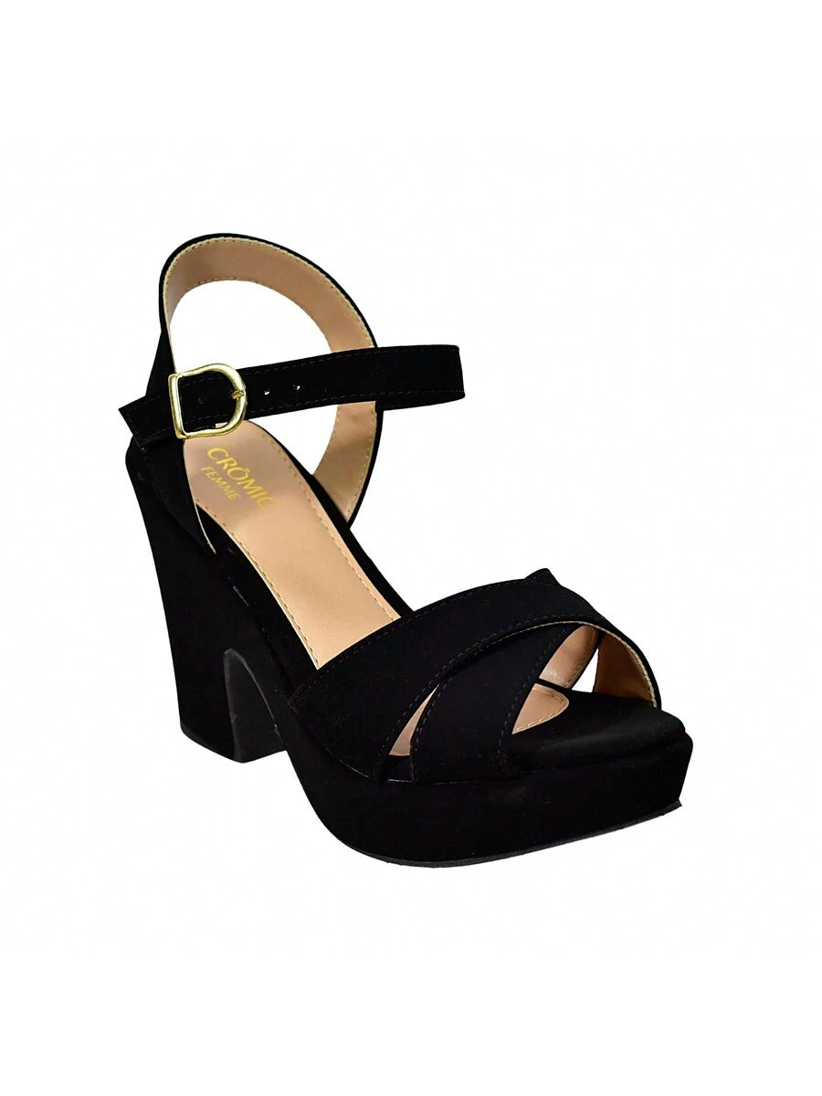 Amelie Sandália Preto Anabela Salto Médio
