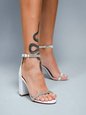 Sandália Celina Branco Strass Salto Alto Elegante