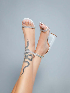 Sandália Celina Branco Strass Salto Alto Elegante