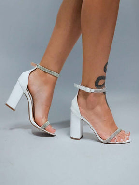Sandália Celina Branco Strass Salto Alto Elegante