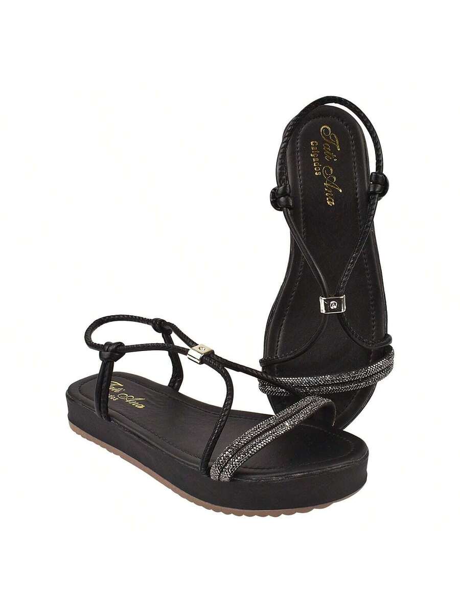 Papete De Brilho Com Regulagem Frontal Casual Confortável, Sandália Confort De Strass