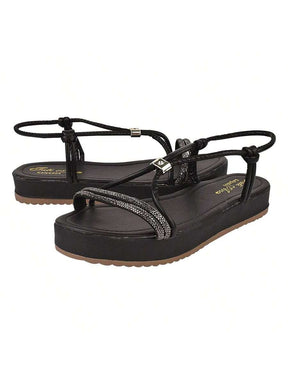 Papete De Brilho Com Regulagem Frontal Casual Confortável, Sandália Confort De Strass