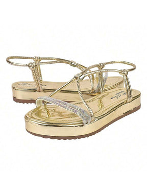 Papete De Brilho Com Regulagem Frontal Casual Confortável, Sandália Confort De Strass