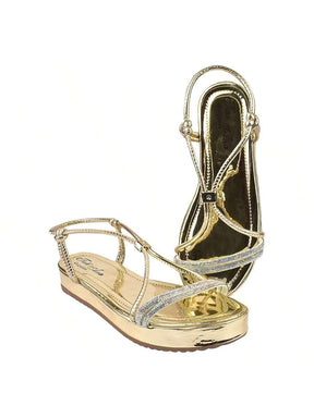 Papete De Brilho Com Regulagem Frontal Casual Confortável, Sandália Confort De Strass