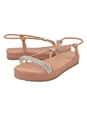 Papete De Brilho Com Regulagem Frontal Casual Confortável, Sandália Confort De Strass