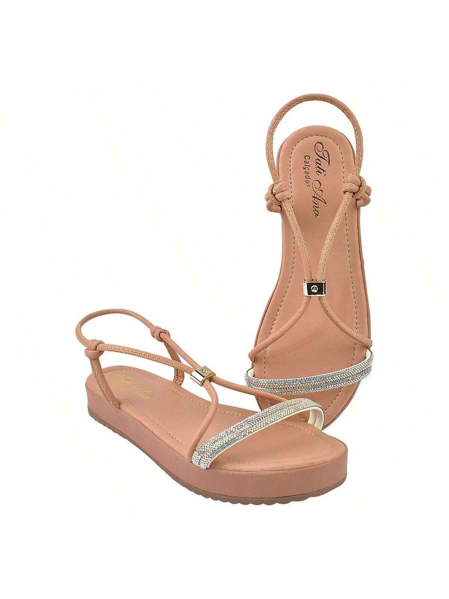 Papete De Brilho Com Regulagem Frontal Casual Confortável, Sandália Confort De Strass