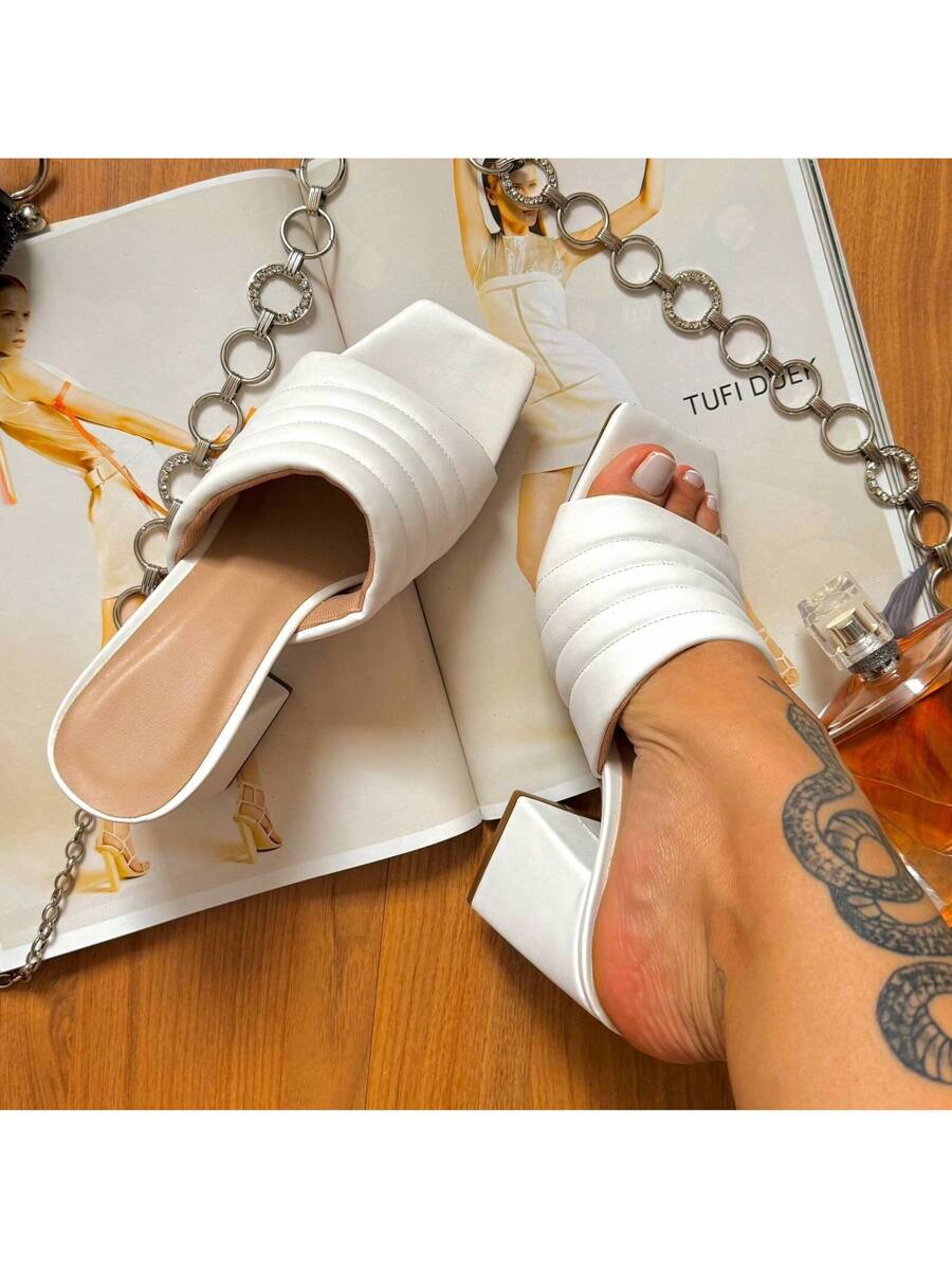 Tamanco Bella Branco Salto Alto Chunky Elegante