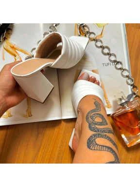 Tamanco Bella Branco Salto Alto Chunky Elegante