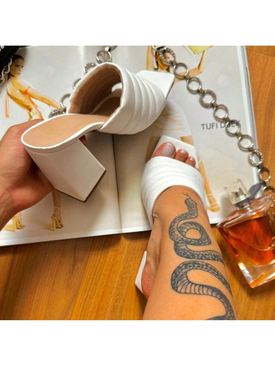 Tamanco Bella Branco Salto Alto Chunky Elegante