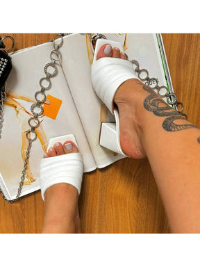 Tamanco Bella Branco Salto Alto Chunky Elegante