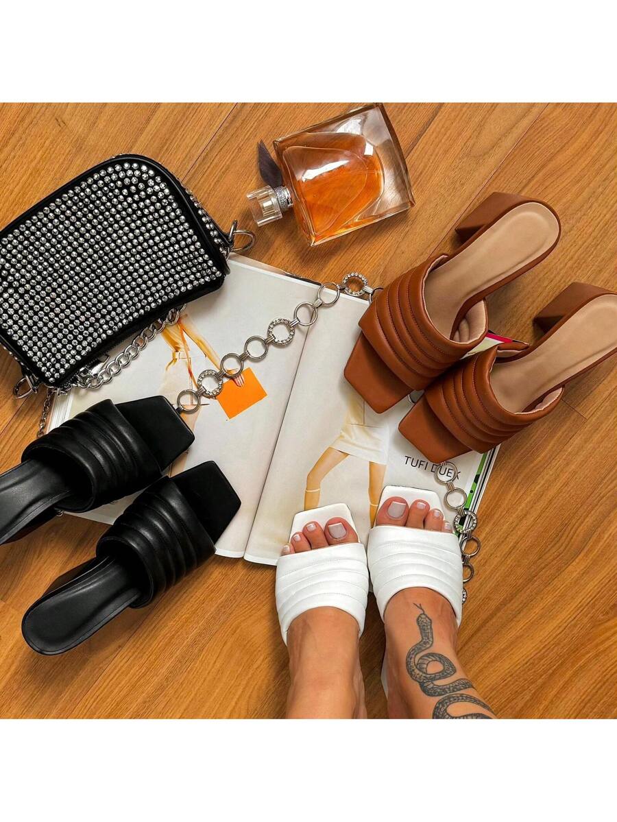 Tamanco Bella Branco Salto Alto Chunky Elegante