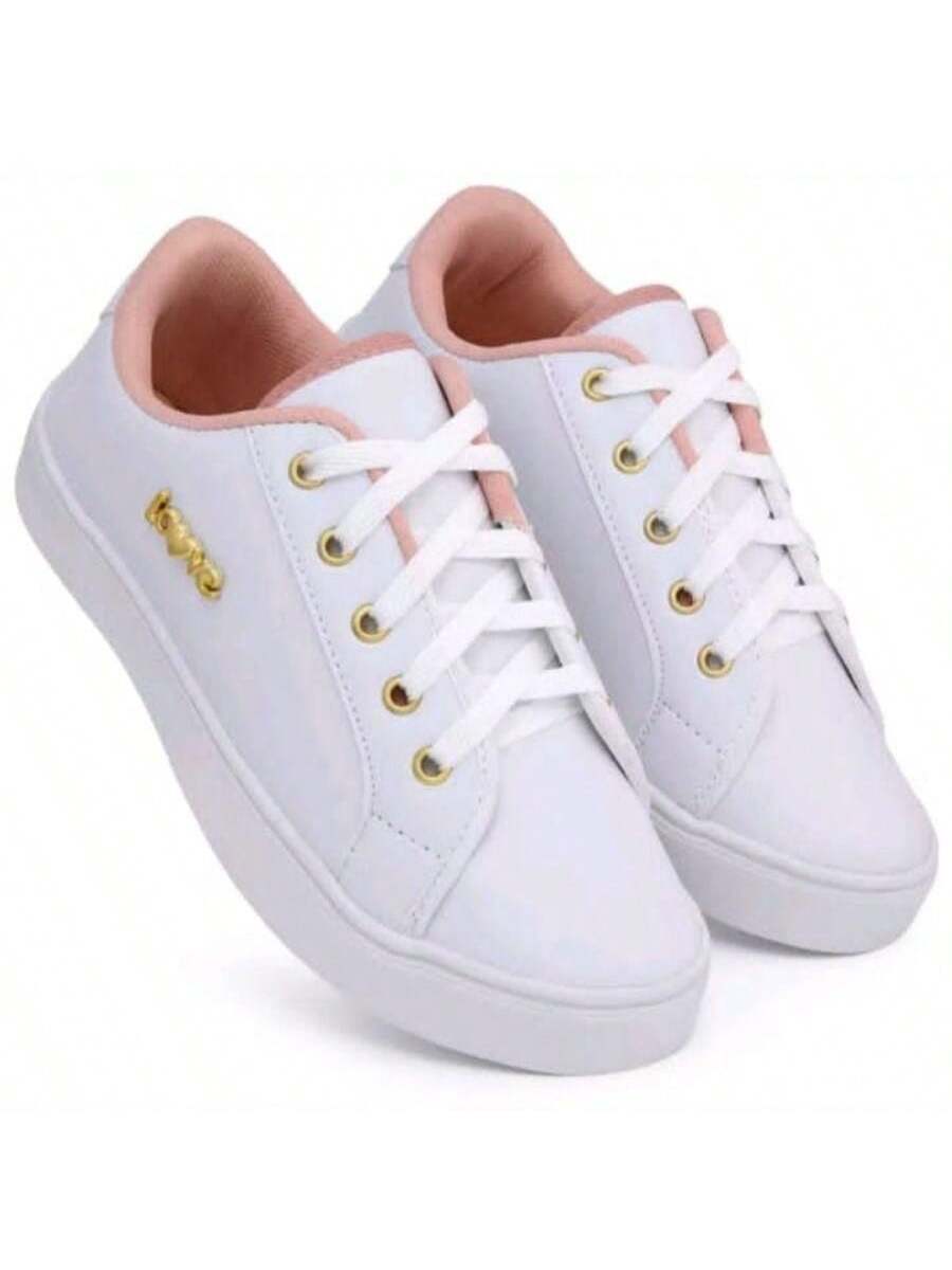 TÊNIS CASUAIS FEMININOS LEVES E CONFORTÁVEIS LOV, Sapatos Brancos Versáteis de Cadarço Baixo para Mulheres