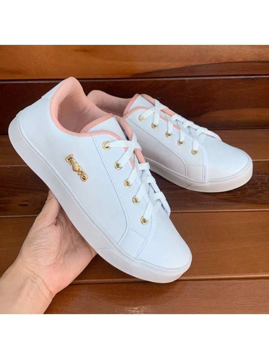 TÊNIS CASUAIS FEMININOS LEVES E CONFORTÁVEIS LOV, Sapatos Brancos Versáteis de Cadarço Baixo para Mulheres