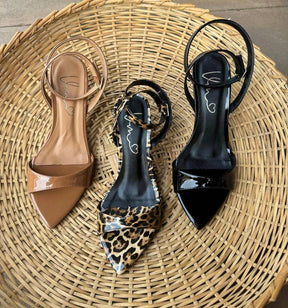 Eva Sandália Preto Salto Taça Bico Folha