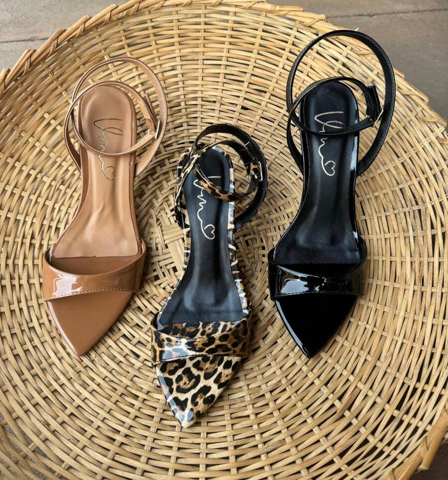 Eva Sandália Preto Salto Taça Bico Folha