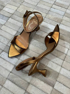 Eva Sandália Preto Salto Taça Bico Folha