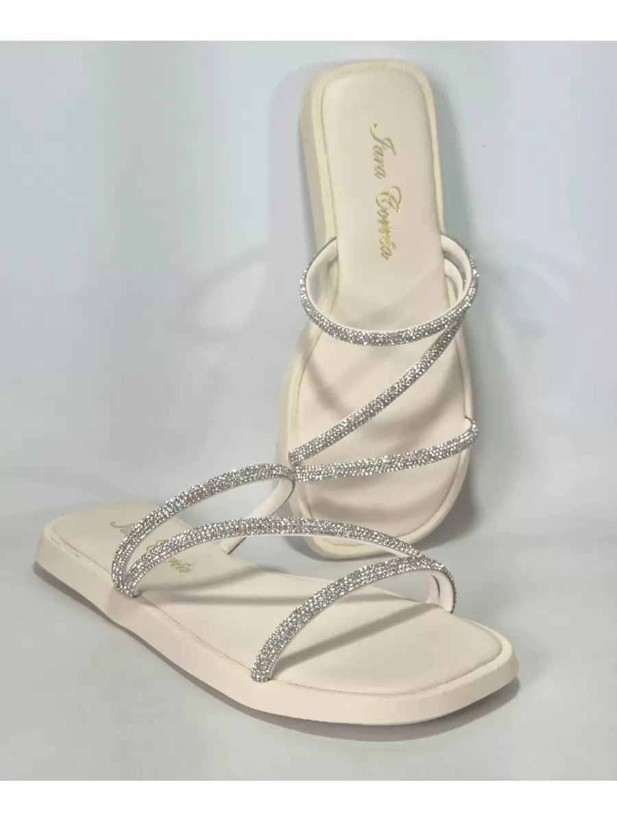 Papete Feminina Strass Brilho Sandália Confortável Branca