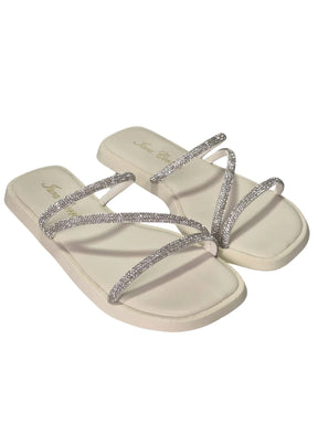 Papete Feminina Strass Brilho Sandália Confortável Branca