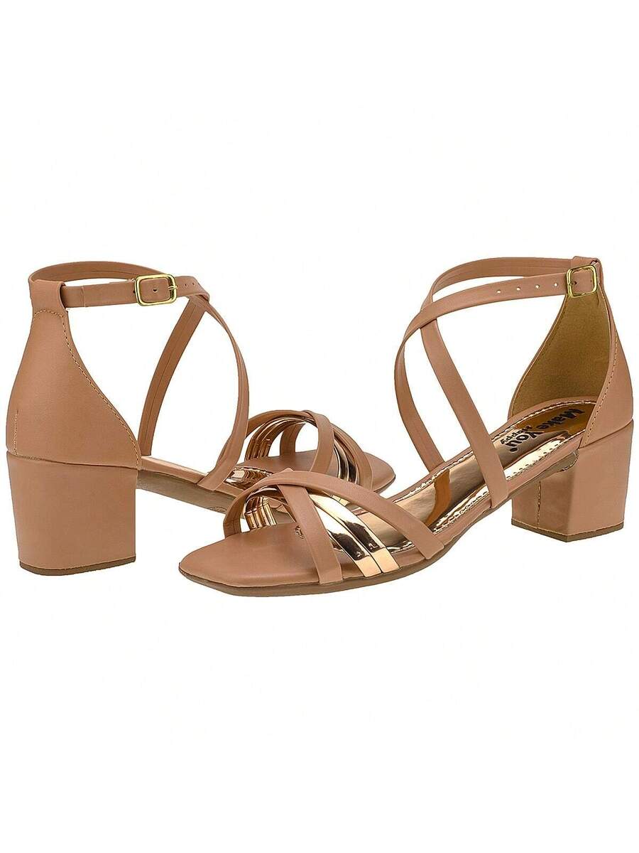 Sandalia Feminina Salto Baixo Grosso Bico Quadrado Tira X