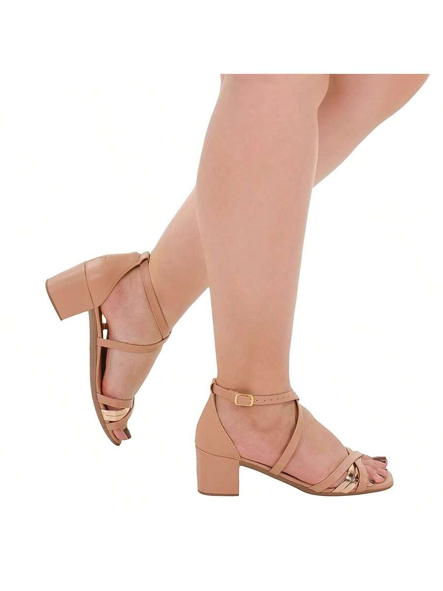 Sandalia Feminina Salto Baixo Grosso Bico Quadrado Tira X