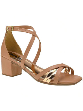 Sandalia Feminina Salto Baixo Grosso Bico Quadrado Tira X