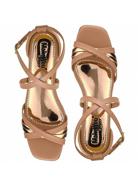 Sandalia Feminina Salto Baixo Grosso Bico Quadrado Tira X