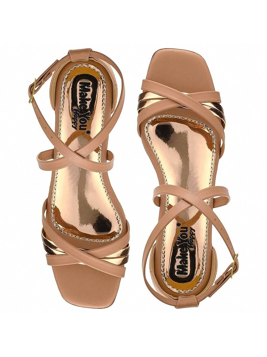 Sandália Kiara Preto Tiras X Salto Grosso Baixo