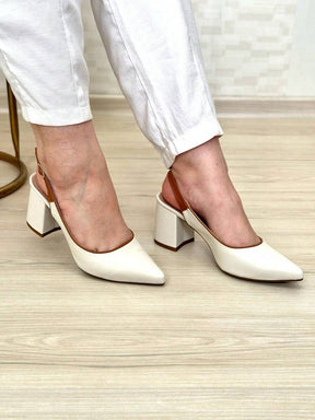 Scarpin Elisa Branco Slingback Salto Alto Elegante