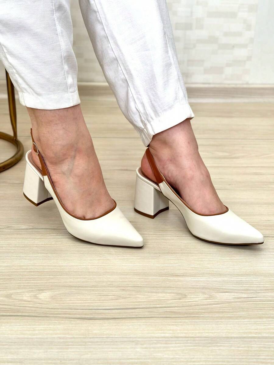 Scarpin Elisa Branco Slingback Salto Alto Elegante