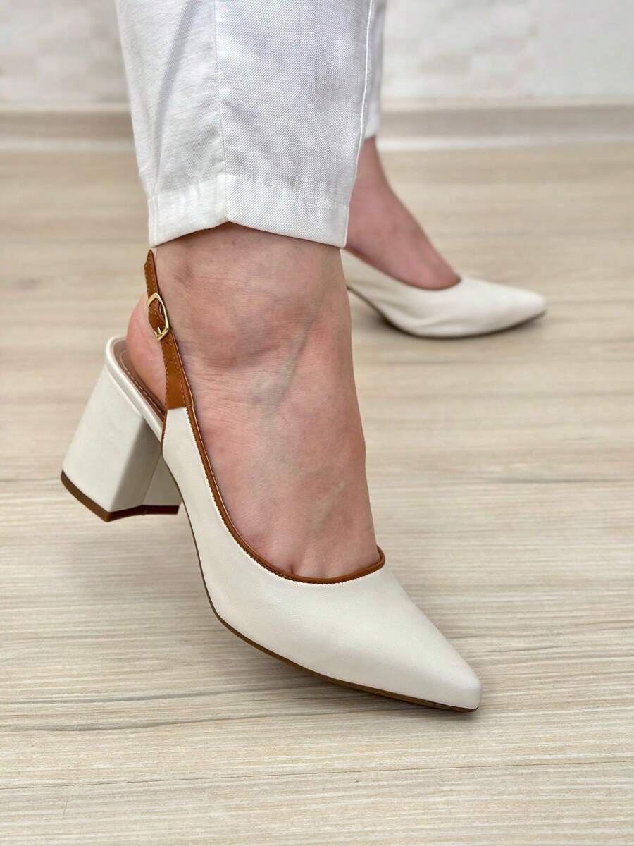 Scarpin Elisa Branco Slingback Salto Alto Elegante
