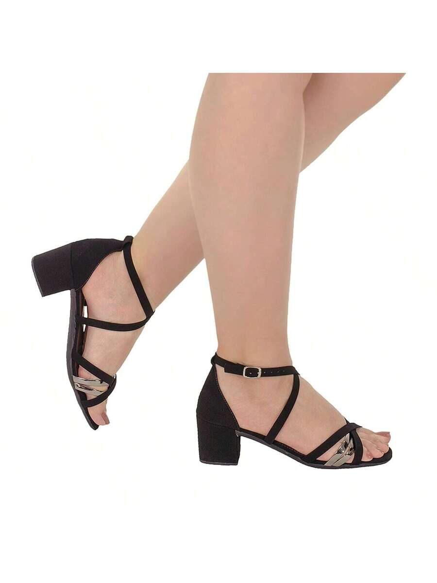 Sandalia Feminina Salto Baixo Grosso Bico Quadrado Tira X